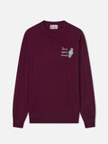 Maglia girocollo Heron Light bordeaux in misto lana e cashmere con ricamo Don't Spend, Invest
