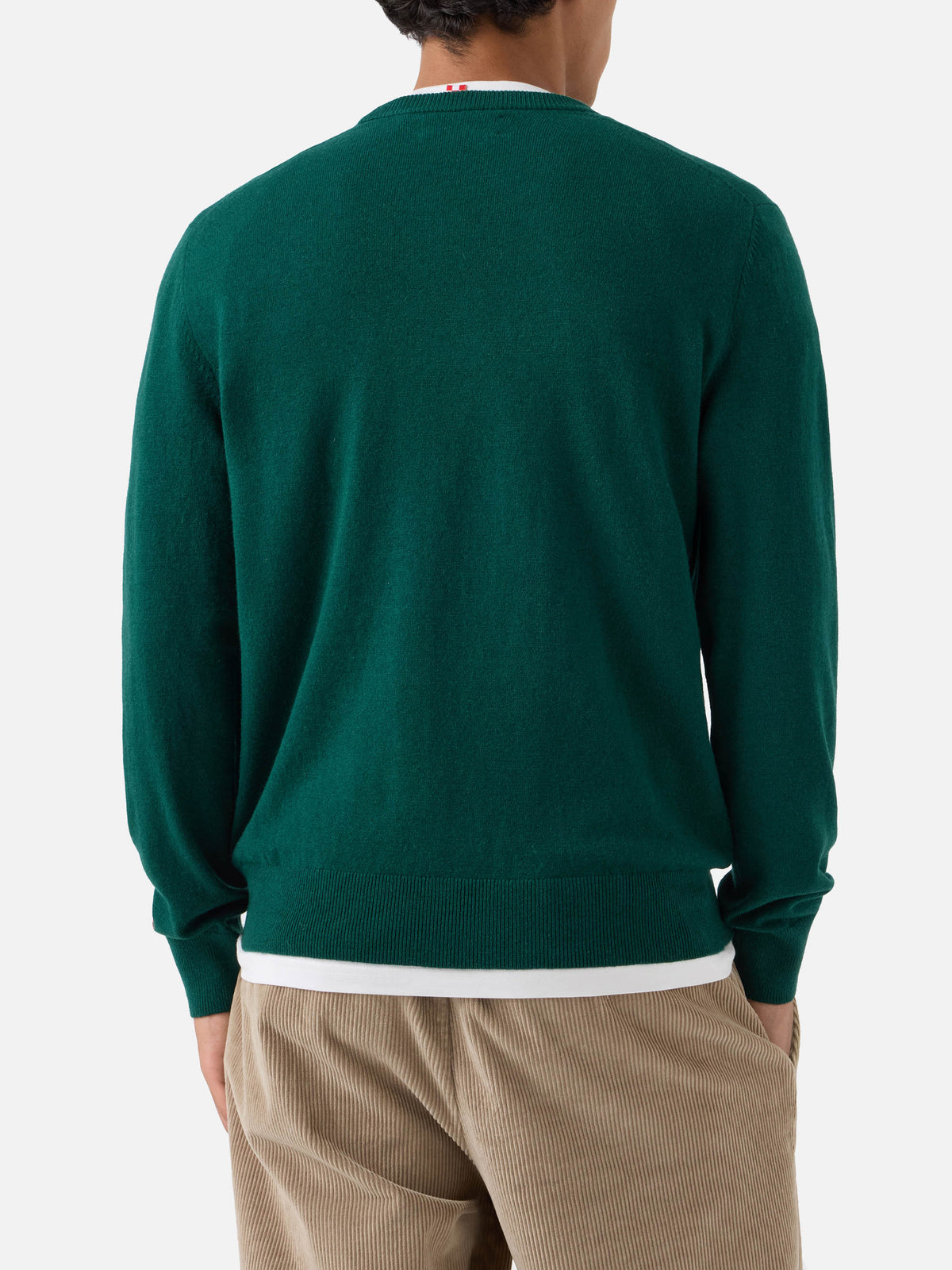 Maglia girocollo Heron Light verde in misto lana e cashmere con ricamo Che Due