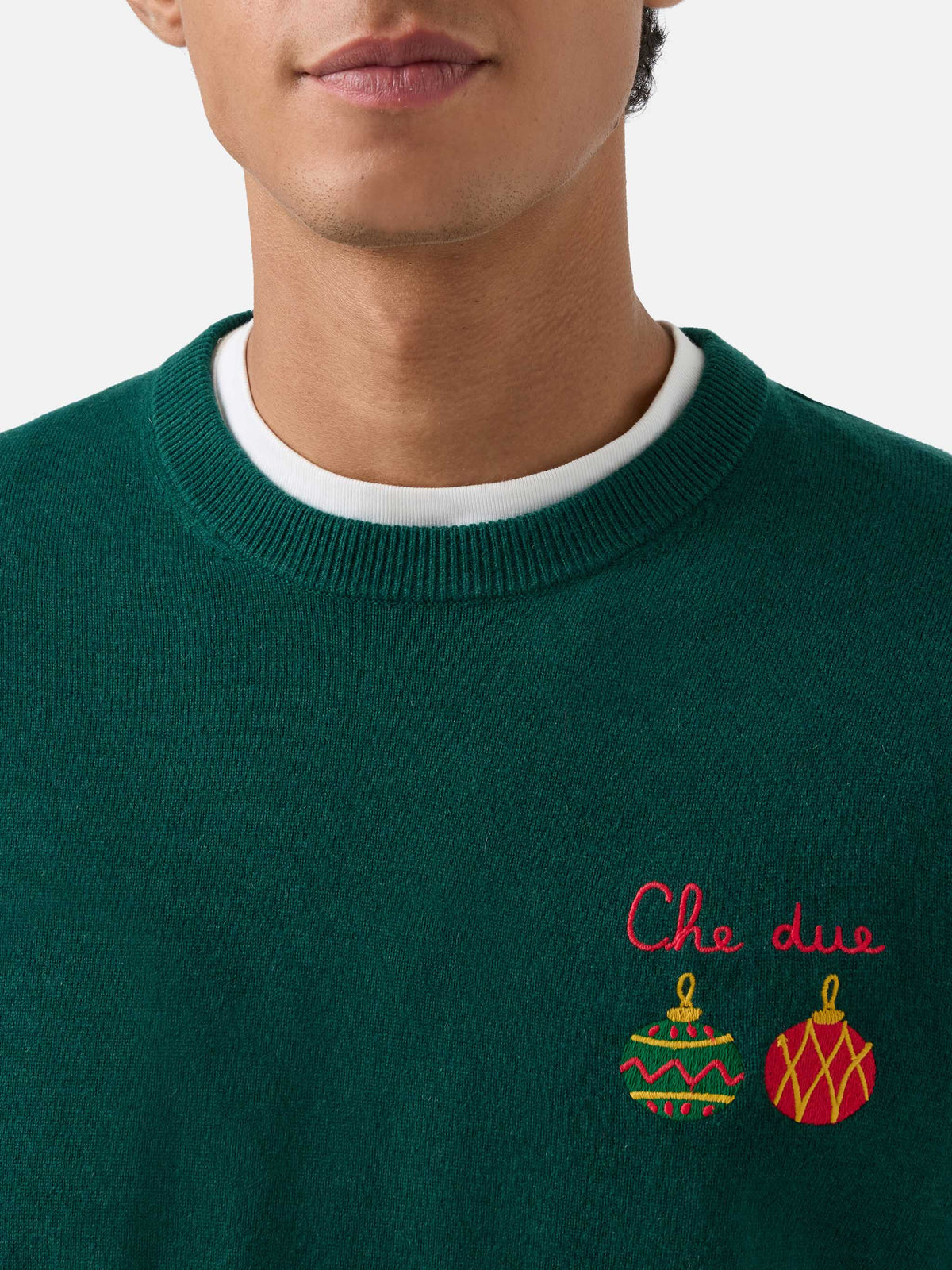 Maglia girocollo Heron Light verde in misto lana e cashmere con ricamo Che Due