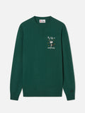 Maglia girocollo Heron Light verde in misto lana e cashmere con ricamo Snoopy | Special edition