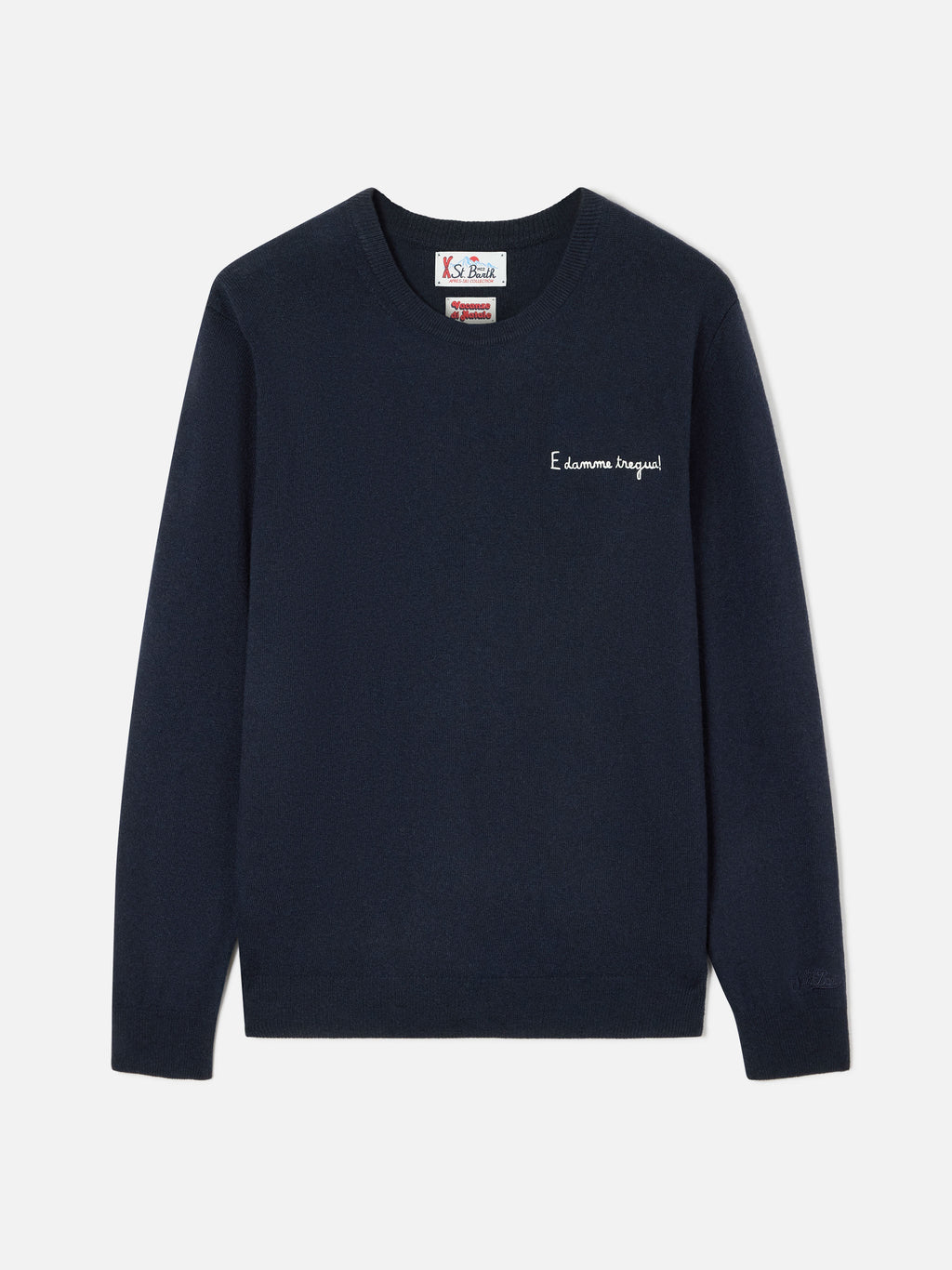 Maglia girocollo Heron Light blu navy in misto lana e cashmere con ricamo E Damme Tregua | Special edition