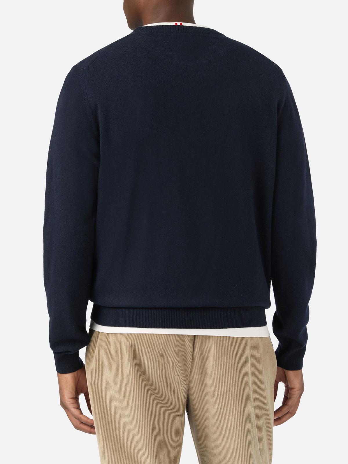 Maglia girocollo Heron Light blu navy in misto lana e cashmere con ricamo E Damme Tregua | Special edition