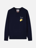 Maglia girocollo Heron Light blu navy in misto lana e cashmere con ricamo Amica Chips | Special edition