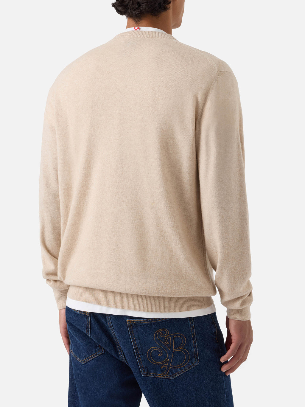 Maglia girocollo Heron Light beige in misto lana e cashmere con ricamo Amica Chips | Special edition