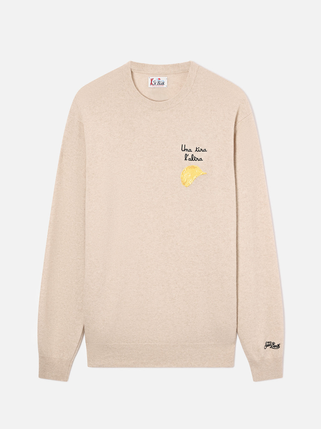 Maglia girocollo Heron Light beige in misto lana e cashmere con ricamo Amica Chips | Special edition