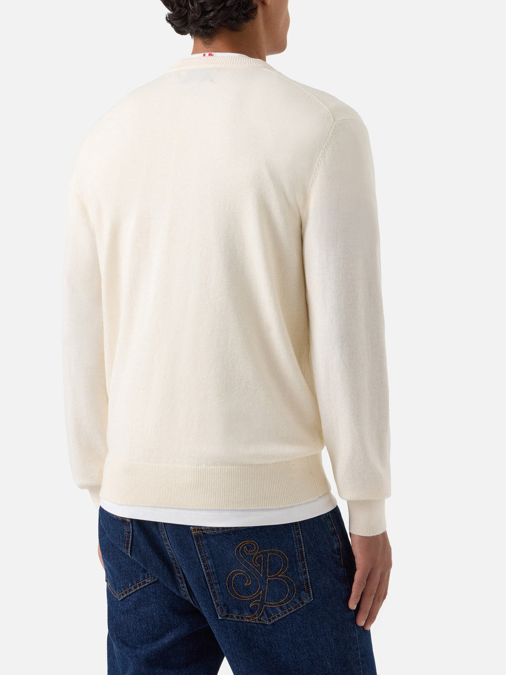 Maglia girocollo Heron Light bianco panna in misto lana e cashmere con ricamo Zio Paperone | Special edition