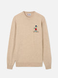 Maglia girocollo Heron Light beige in misto lana e cashmere con ricamo Zio Paperone | Special edition