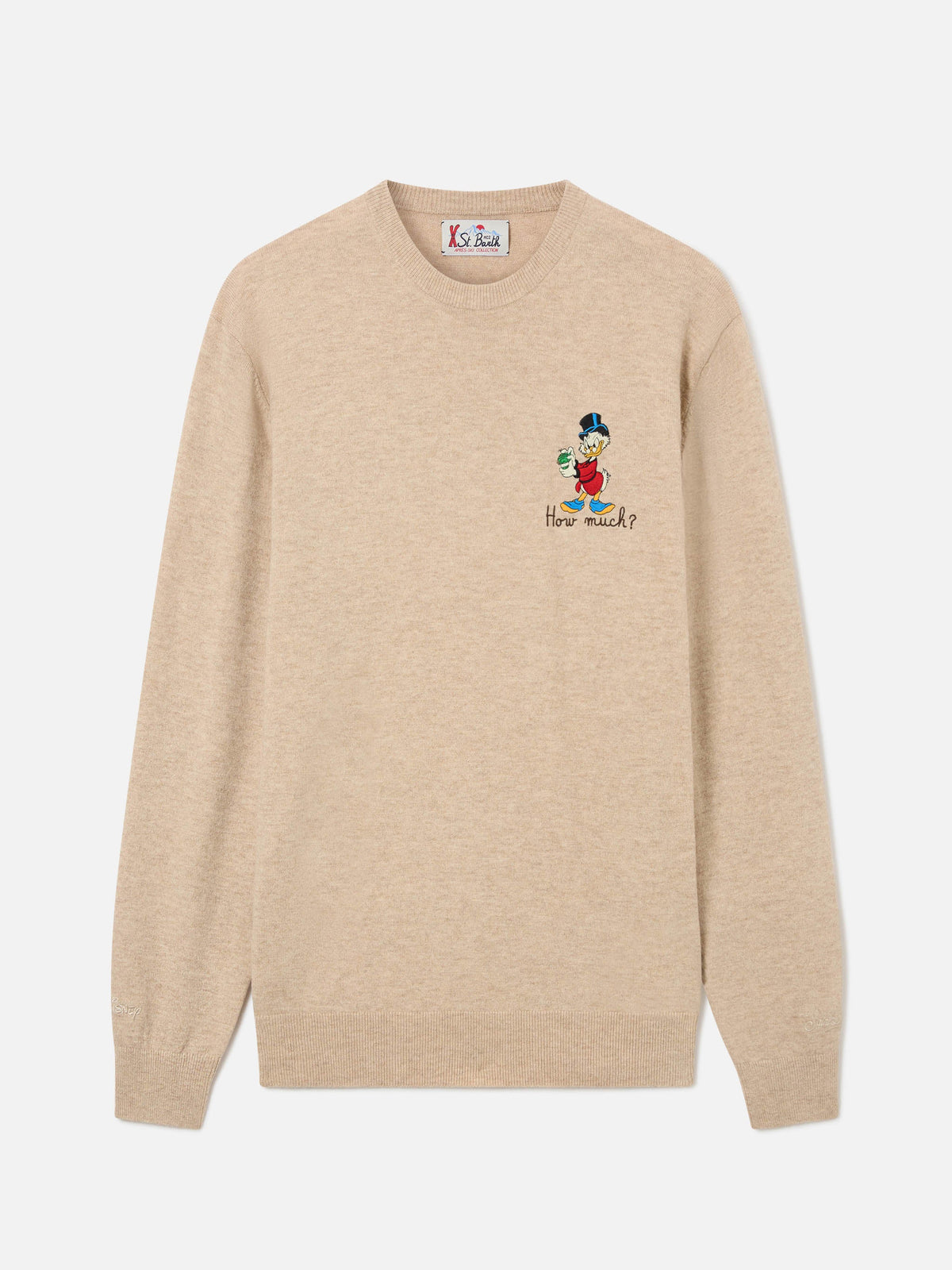 Maglia girocollo Heron Light beige in misto lana e cashmere con ricamo Zio Paperone | Special edition