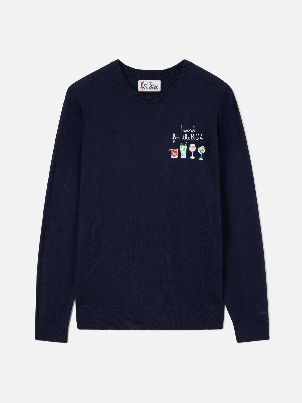 Maglia girocollo Heron Light blu navy in misto lana e cashmere con ricamo Big 4