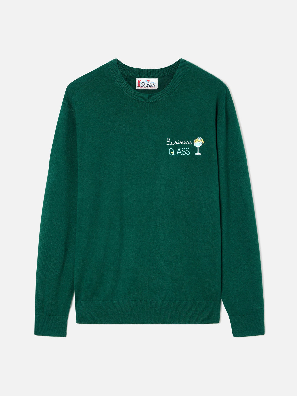 Maglia girocollo Heron Light verde in misto lana e cashmere con ricamo Business Glass
