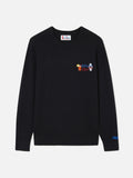 Maglia girocollo Heron Light nera in misto lana e cashmere con ricamo Rum & Cola