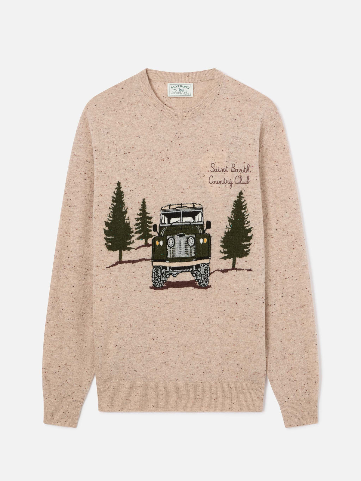 Maglia girocollo Heron beige in maglia Donegal con intarsio e ricamo Country Club