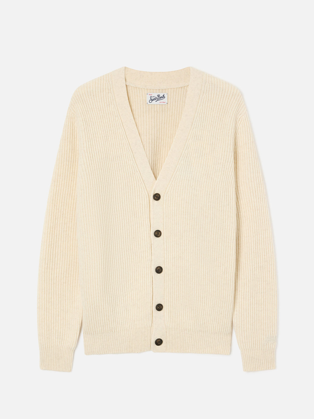 Cardigan Herrison beige in lana a costine