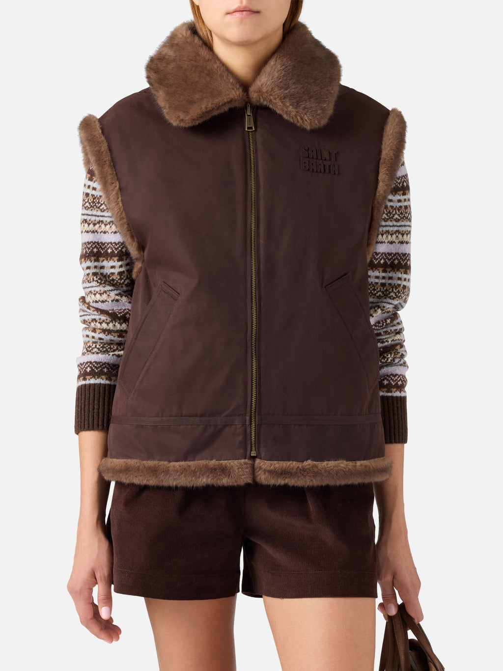 Gilet Hesketh marrone scuro reversibile in tessuto cerato product image 1