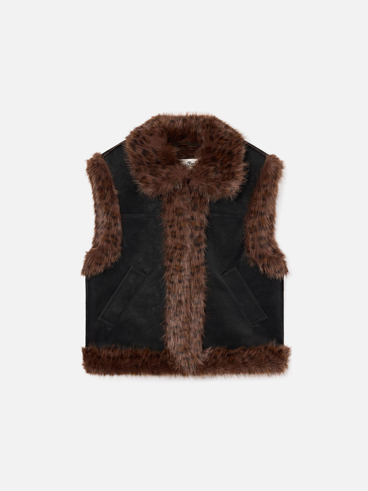 Gilet Hesketh nero in effetto pelle con pelliccia leopardo product image 1