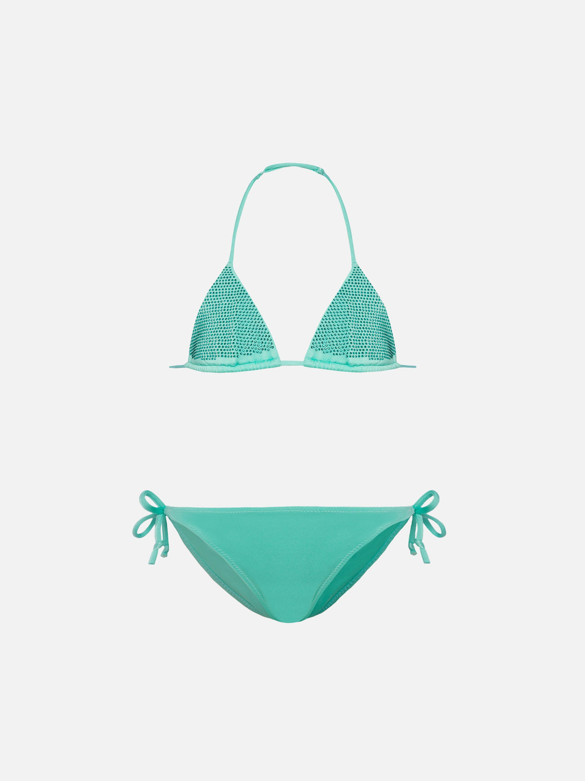 Bikini a triangolo Holly verde acqua con strass