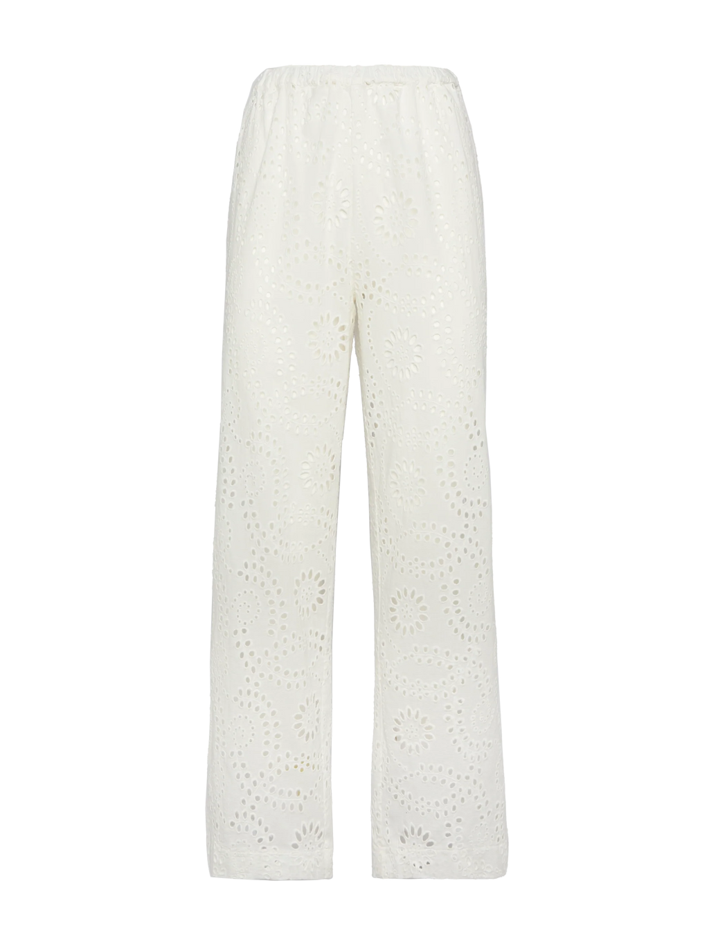 Pantaloni Inez bianchi in sangallo con ricamo girasoli