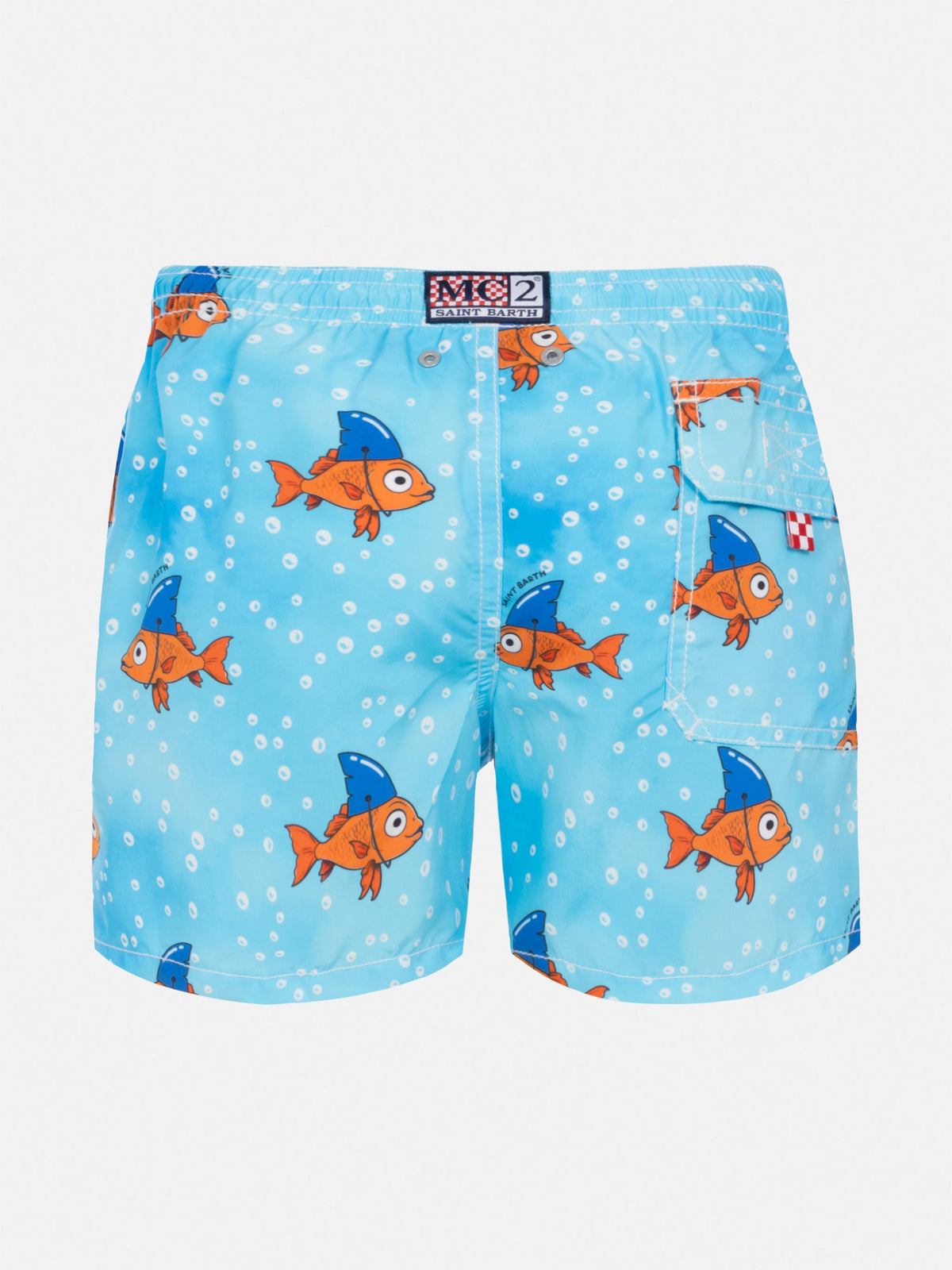 Costume mare Jean azzurro con stampa finti squali