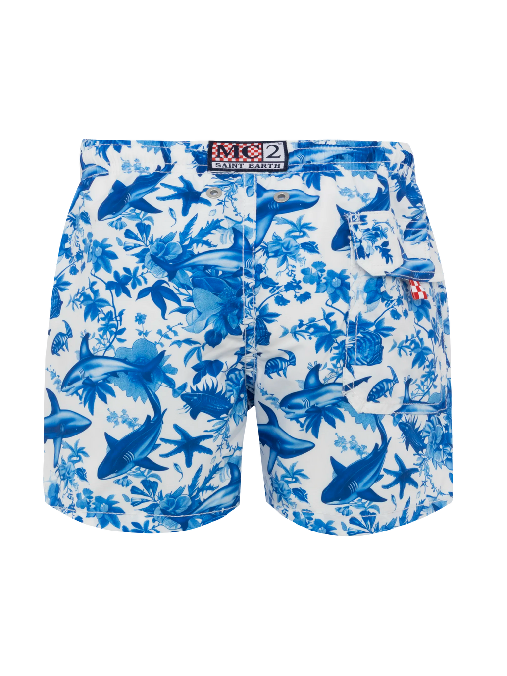Costume mare Jean bianco con stampa squali toile de Jouy | Special Edition
