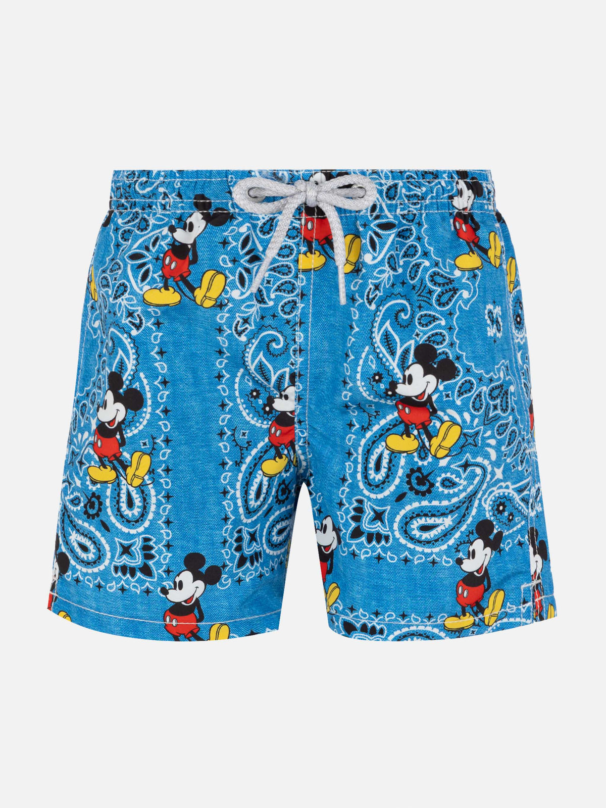 Costume mare Jean azzurro con stampa Topolino su fondo bandana denim | Special Edition