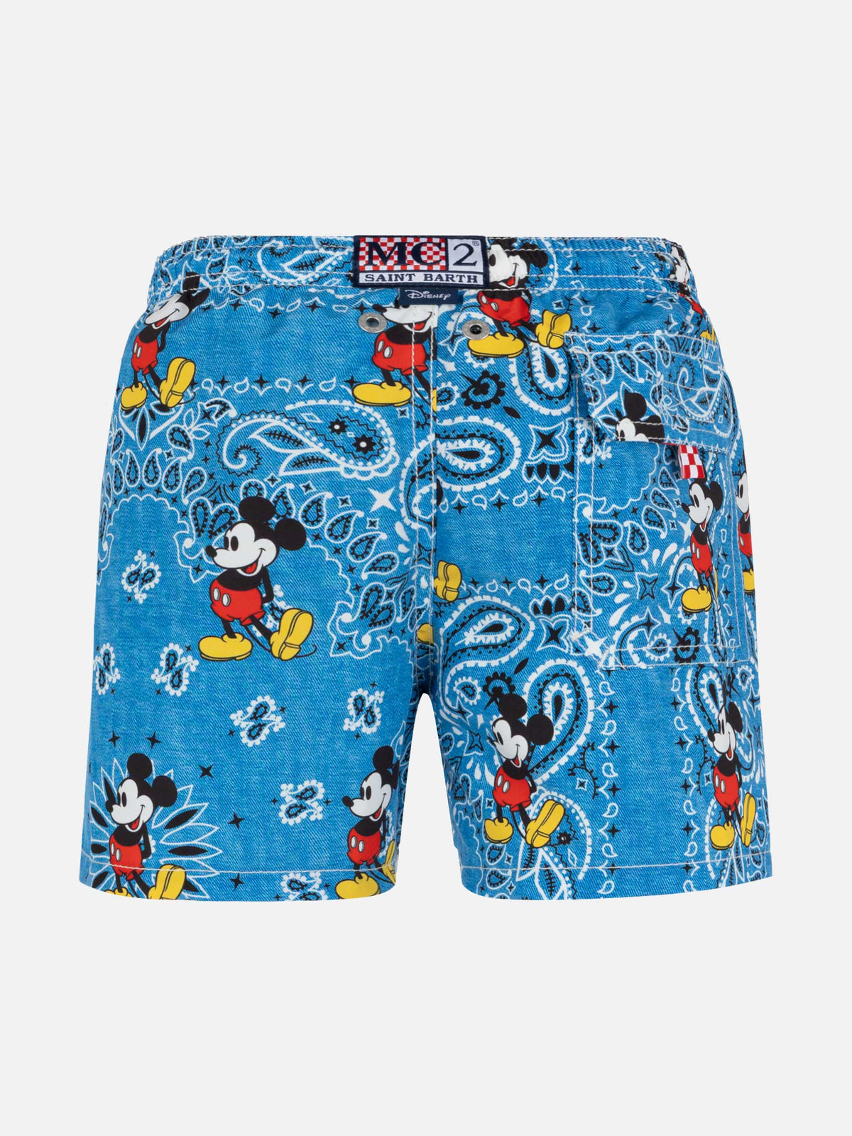 Costume mare Jean azzurro con stampa Topolino su fondo bandana denim | Special Edition