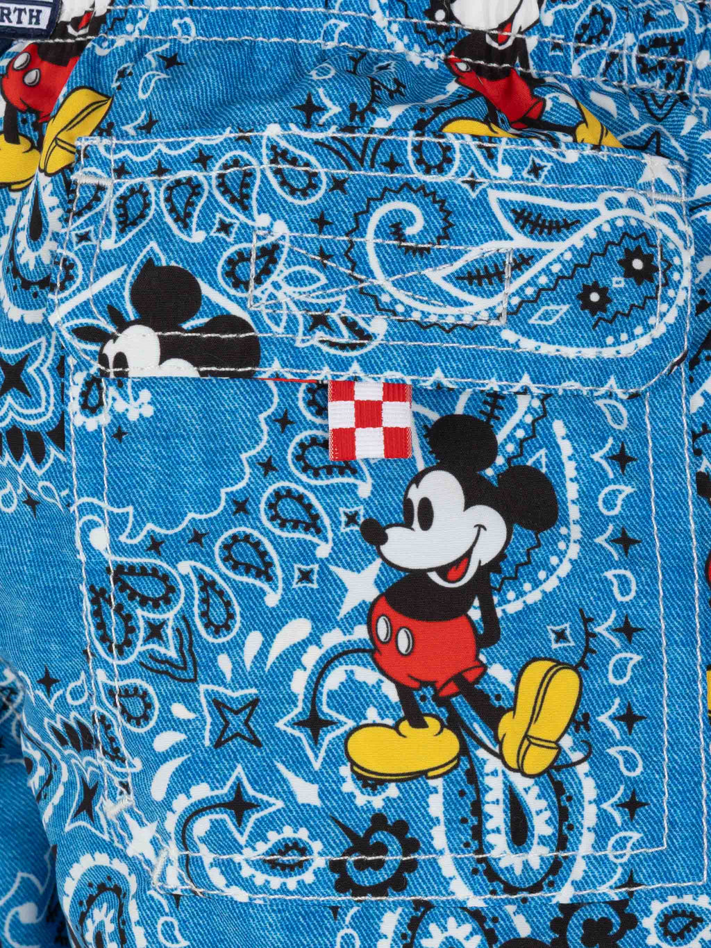 Costume mare Jean azzurro con stampa Topolino su fondo bandana denim | Special Edition