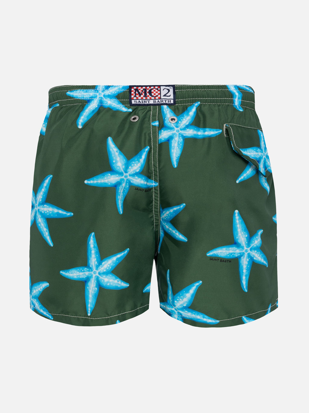 Costume mare Jean Lighting verde militare con stampa stelle marine