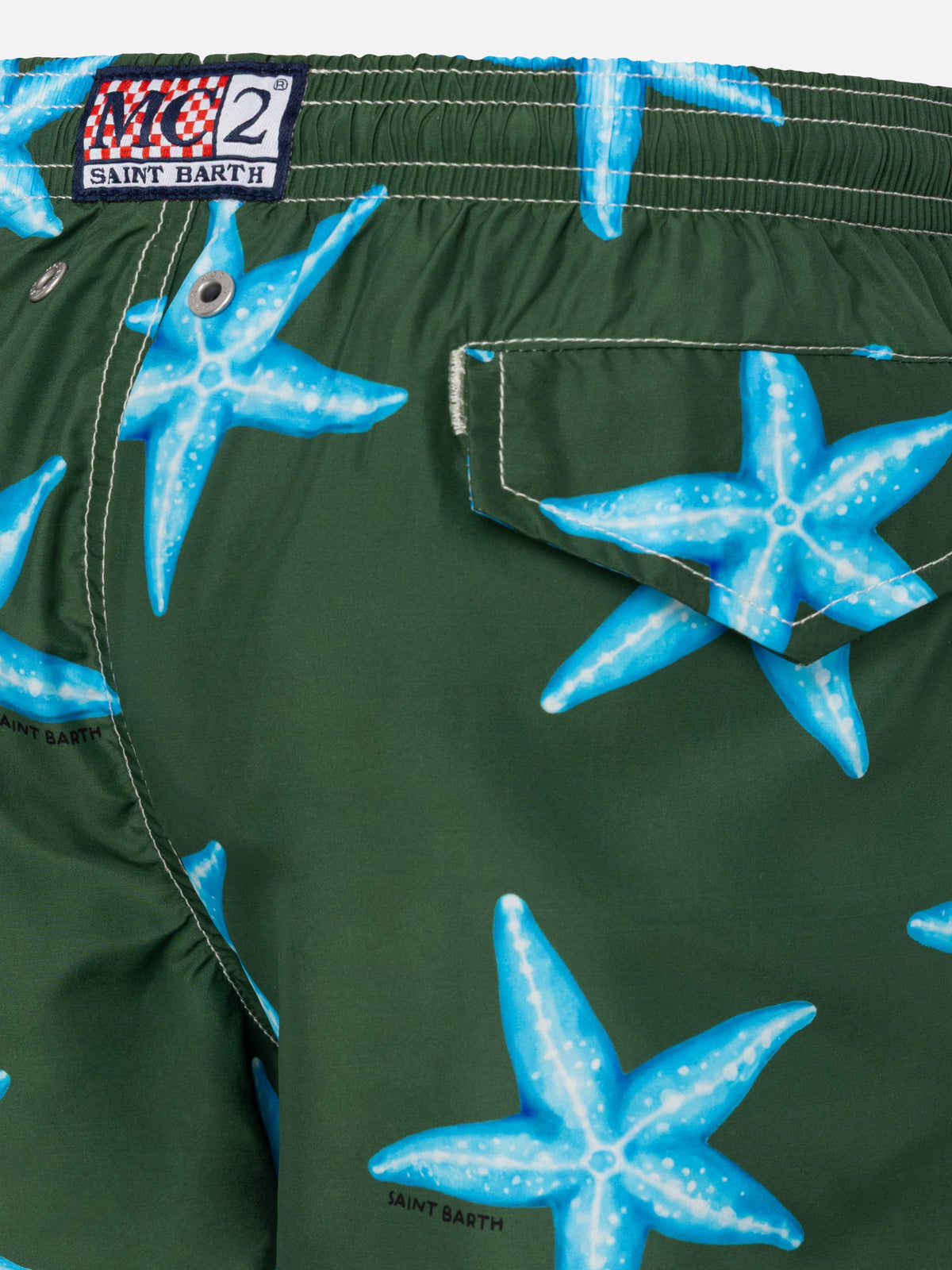 Costume mare Jean Lighting verde militare con stampa stelle marine