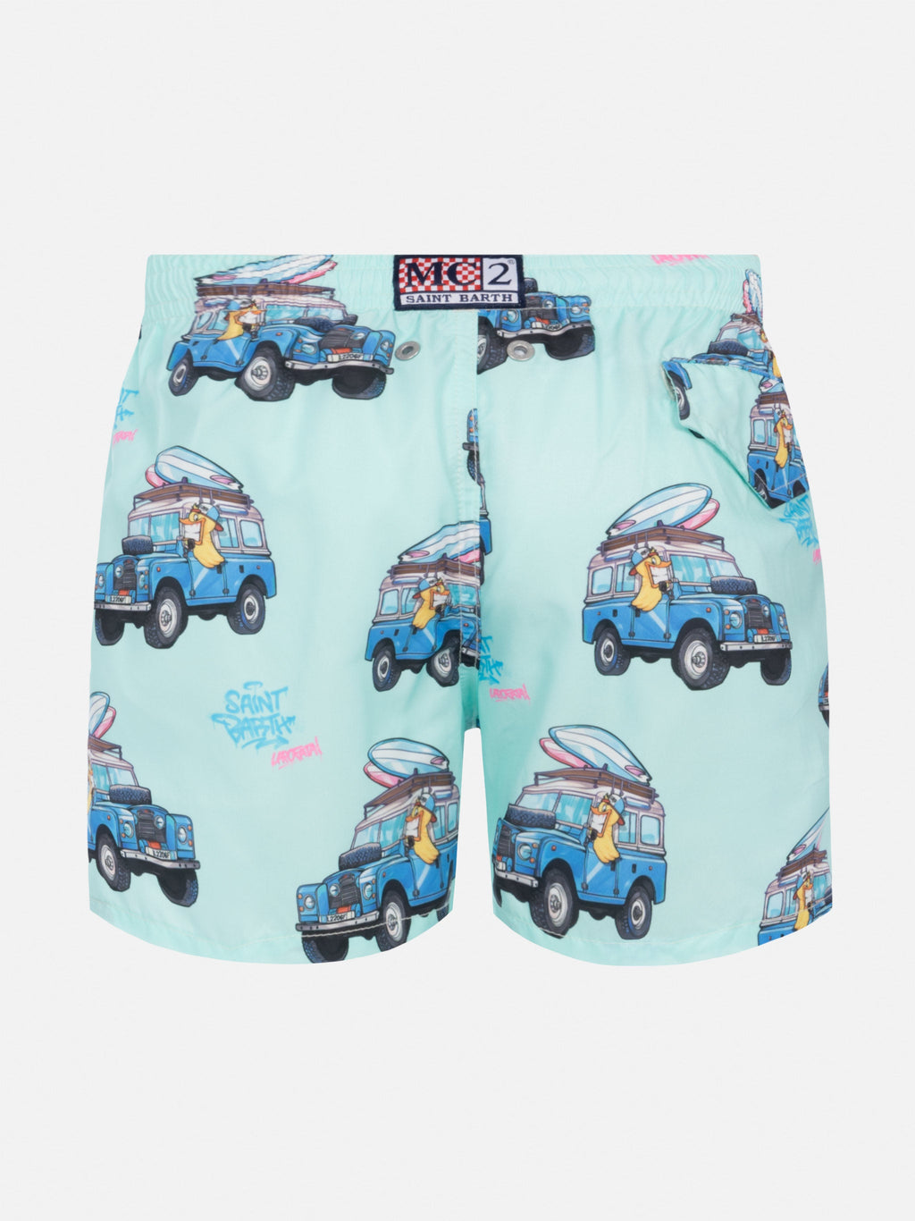 Costume mare Jean Lighting verde salvia con stampa surfisti Cryptopuppets | Special Edition