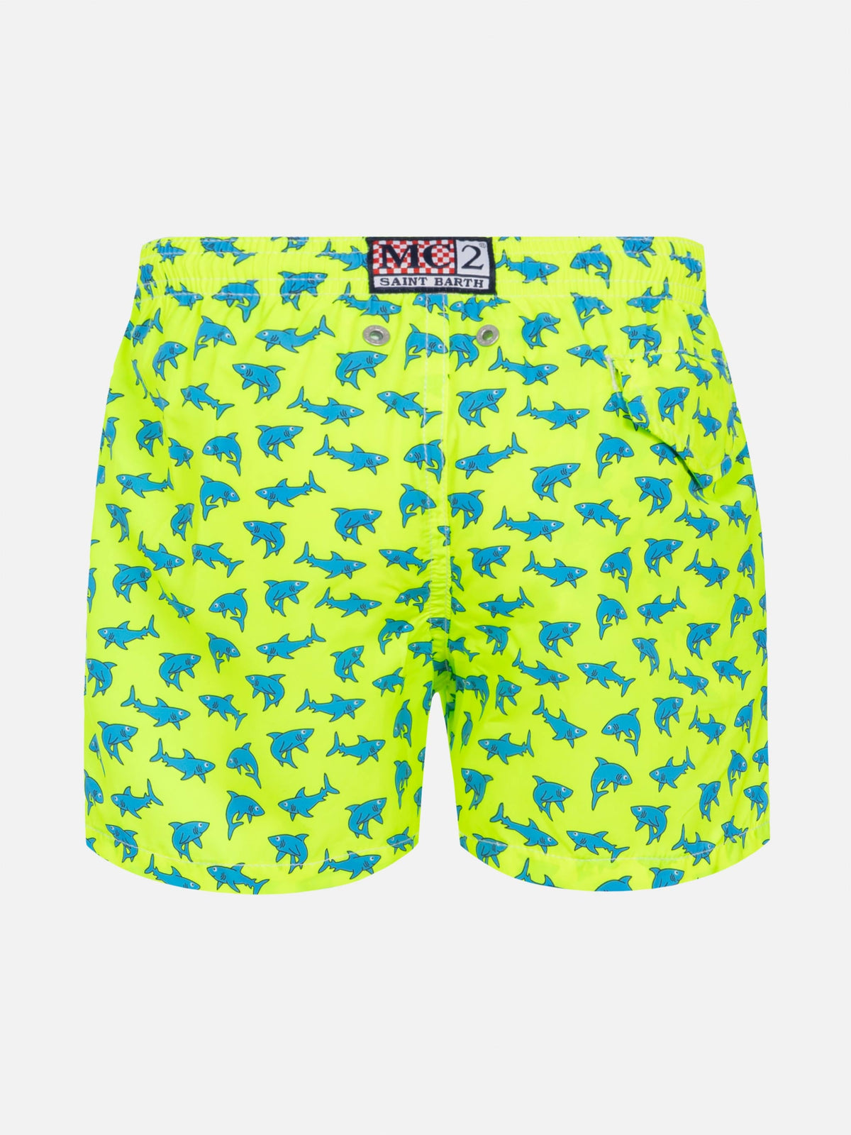 Costume mare Jean Lighting giallo fluo con stampa squali