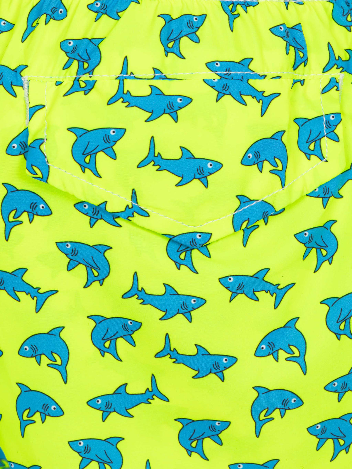 Costume mare Jean Lighting giallo fluo con stampa squali