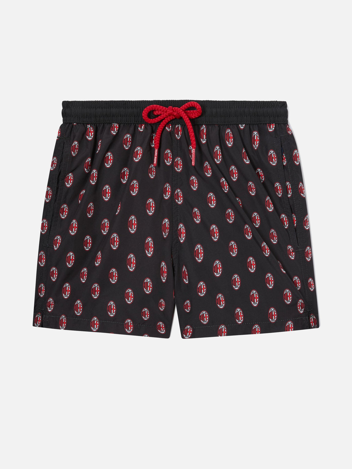 Costume mare Jean Lighting rosso e nero con stampa logo Milan | Special Edition