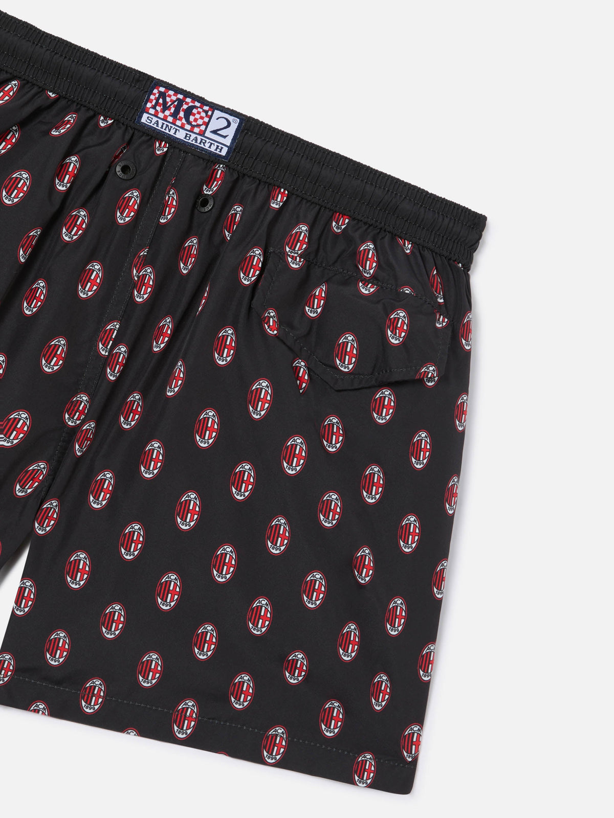 Costume mare Jean Lighting rosso e nero con stampa logo Milan | Special Edition