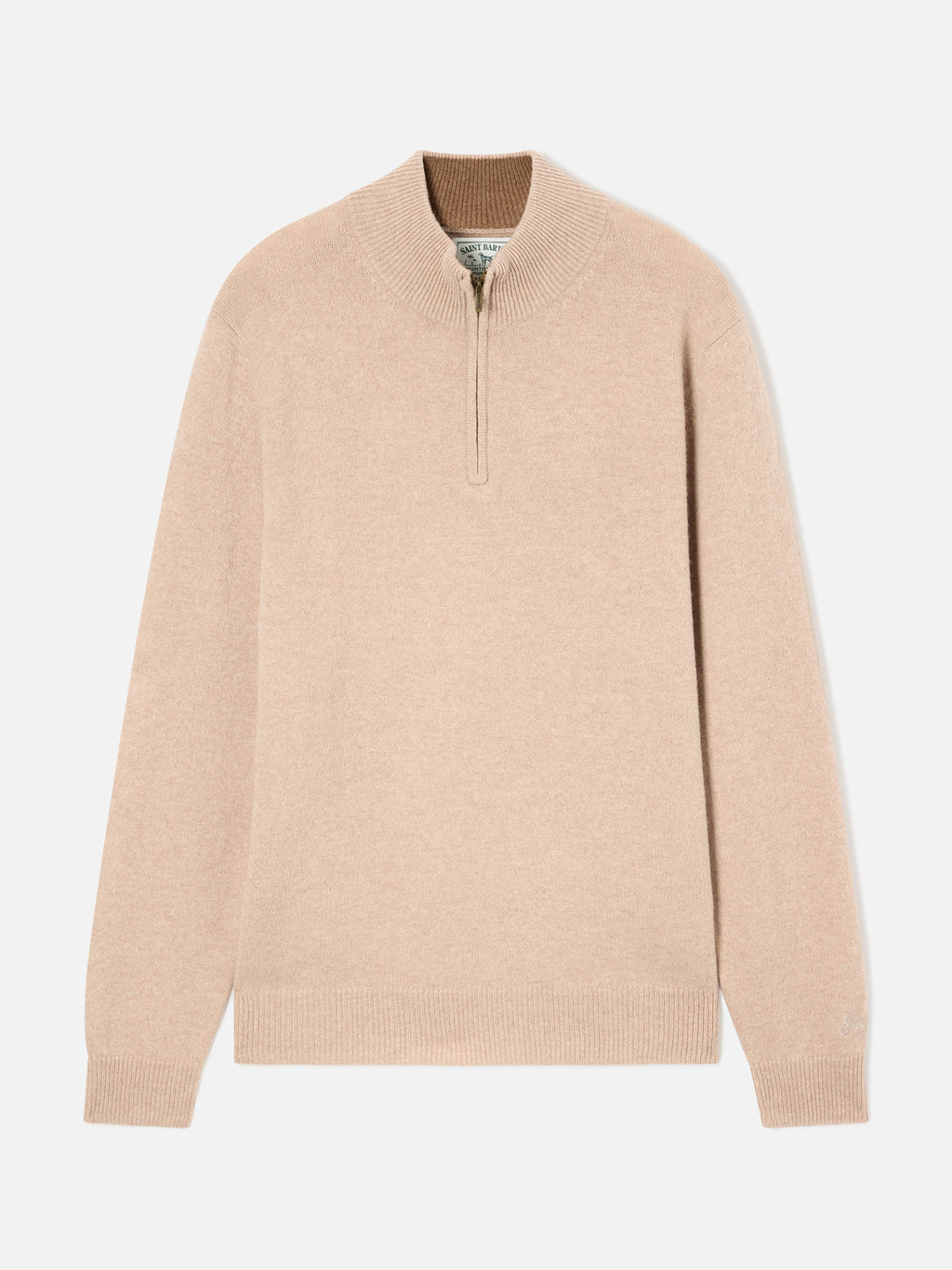 Maglia Jermyn beige in lana d'agnello con mezza zip e collo a contrasto