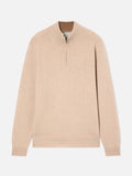 Maglia Jermyn beige in lana d'agnello con mezza zip e collo a contrasto