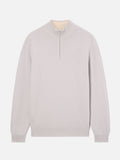 Maglia Jermyn pietra chiaro in lana d'agnello con mezza zip e collo a contrasto