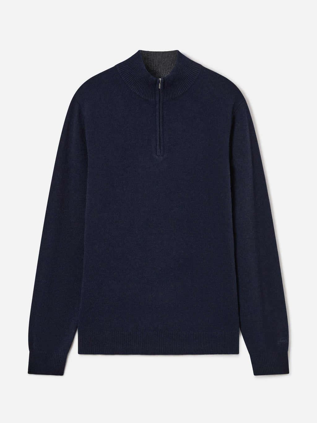 Maglia Jermyn blu notte in lana d'agnello con mezza zip e collo a contrasto