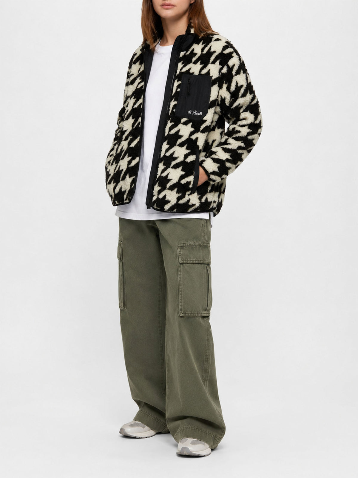 Giacca Keystone bianca in sherpa con stampa pied de poule product image 3