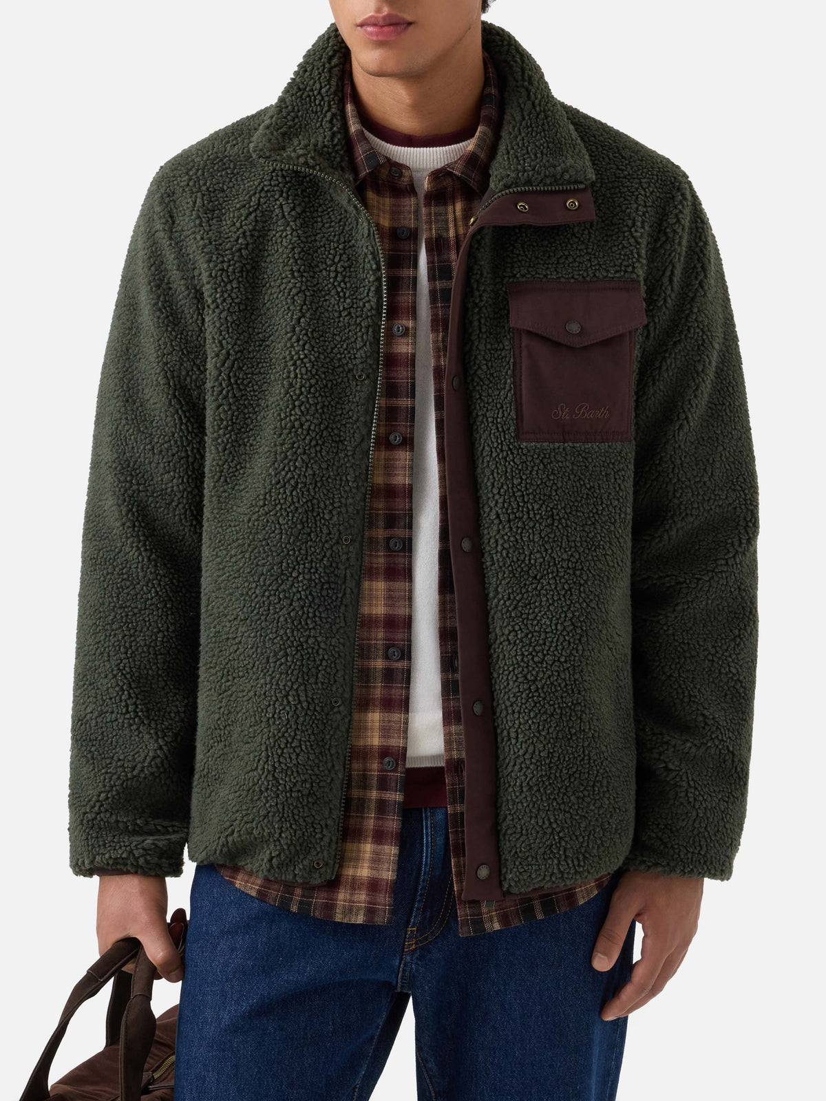 Giacca Keystone verde militare in teddy con chiusura zip product image 2