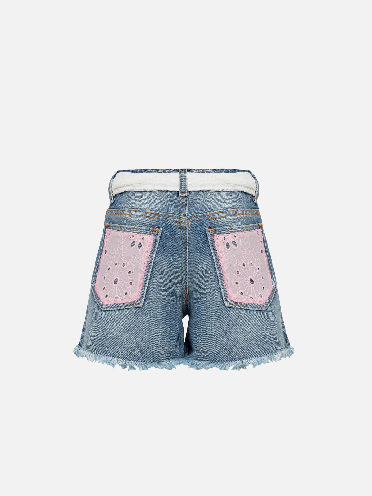 Shorts Kiko Jr blu denim con patch in sangallo product image 2