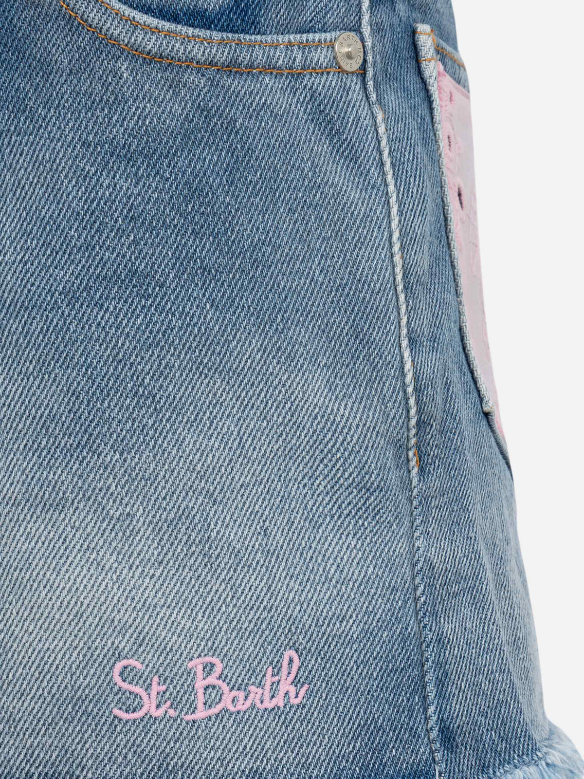 Shorts Kiko Jr blu denim con patch in sangallo product image 3