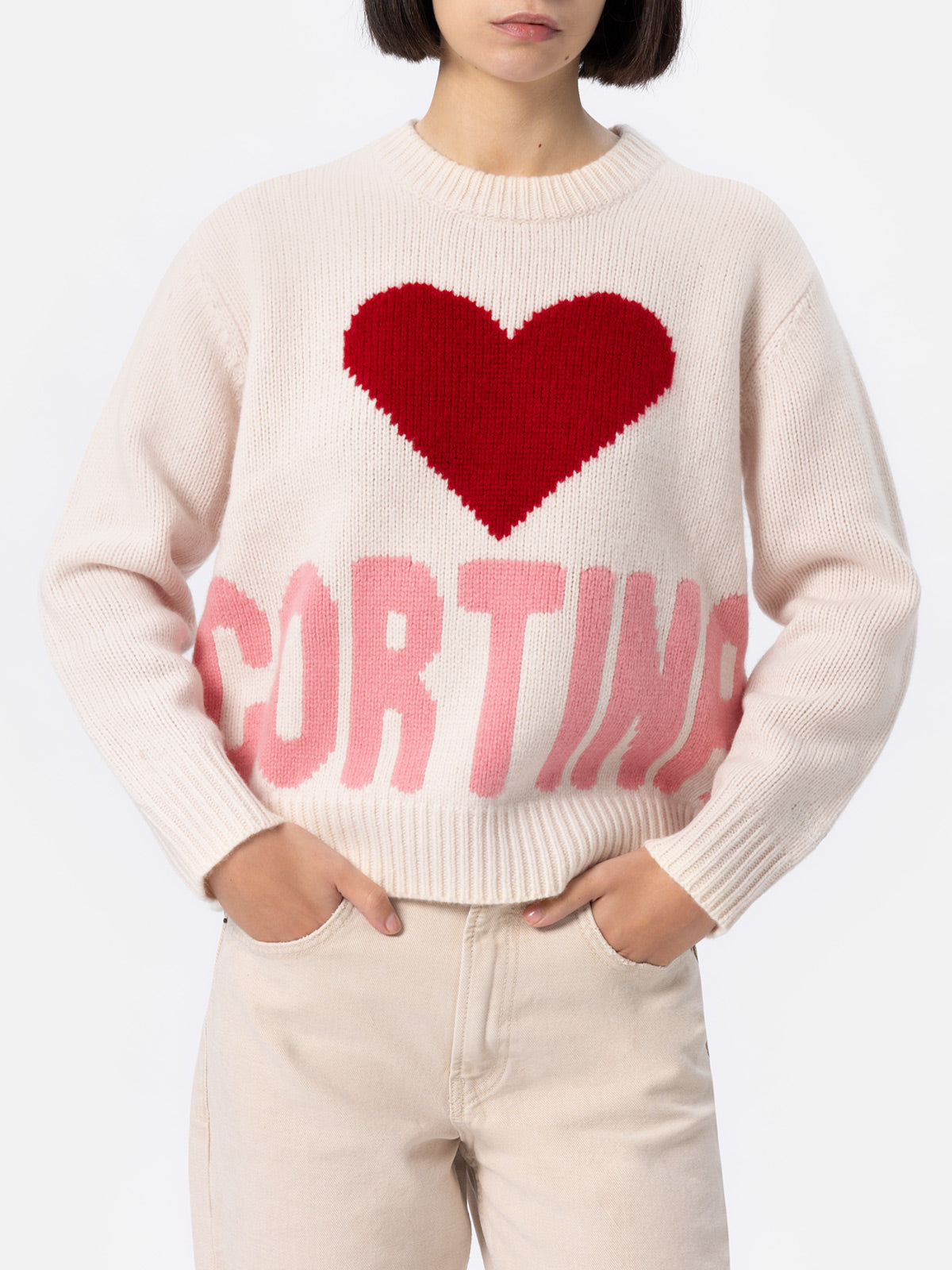 Maglione Kyla bianco panna con jacquard Cortina