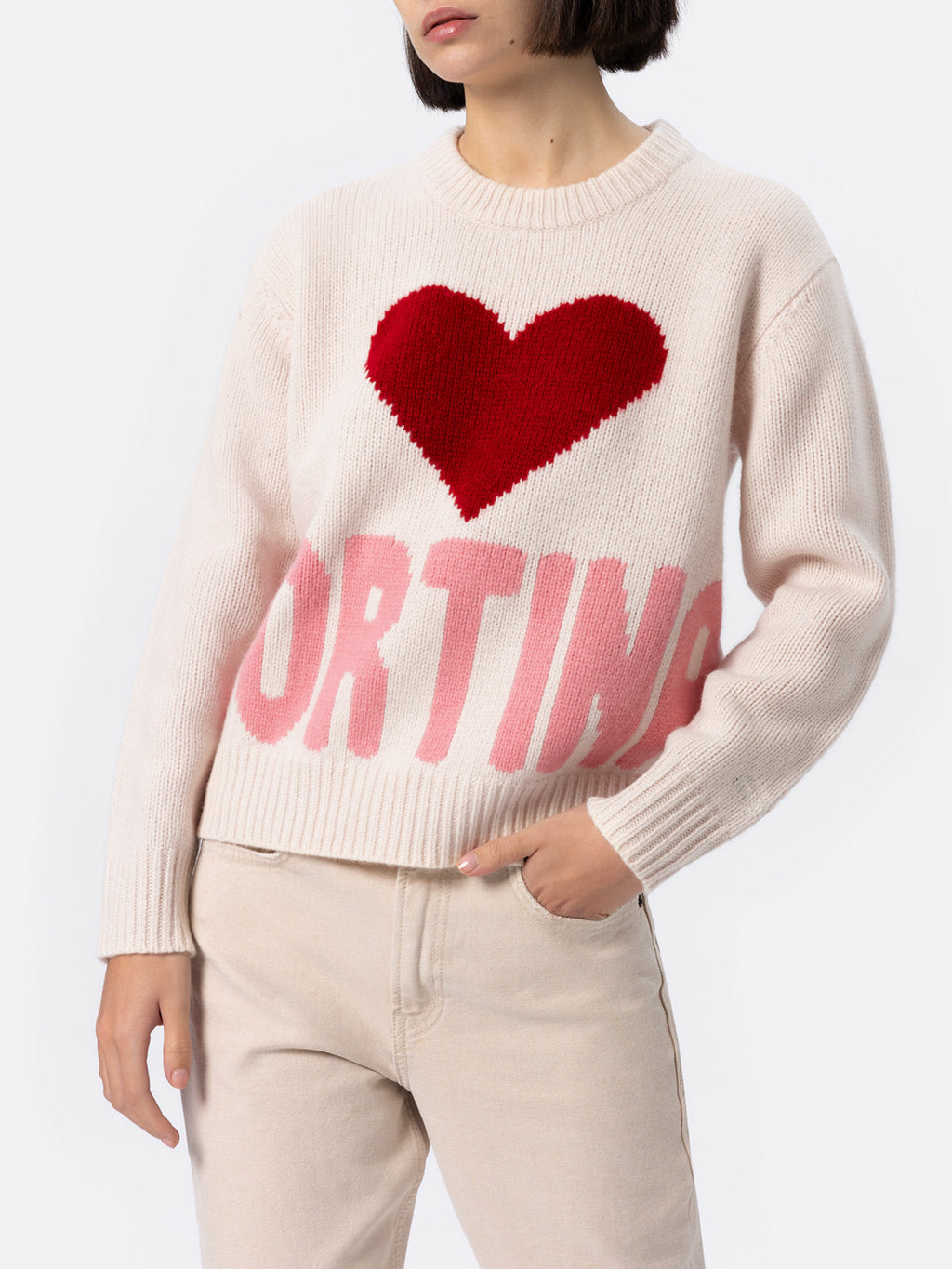 Maglione Kyla bianco panna con jacquard Cortina