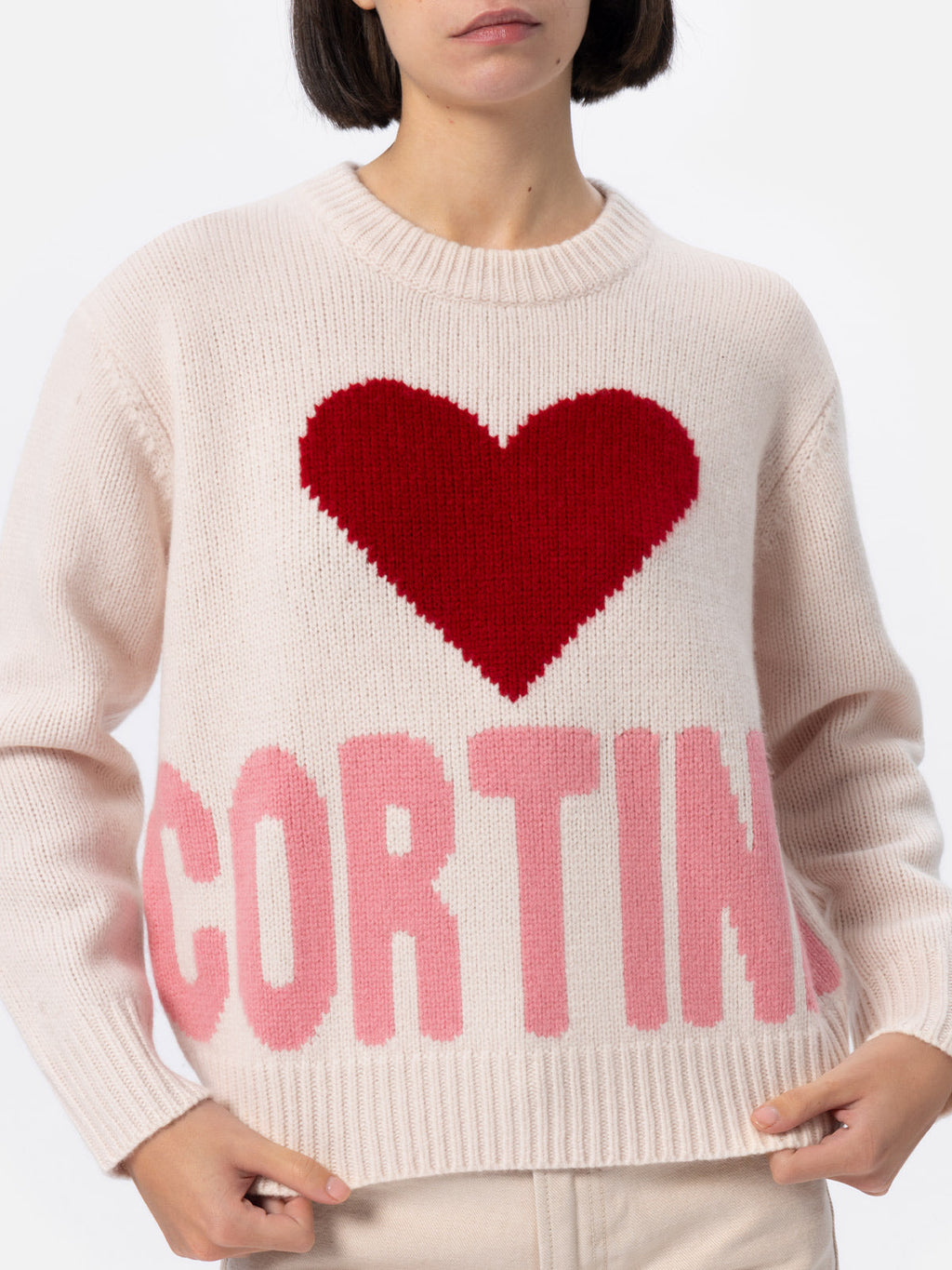 Maglione Kyla bianco panna con jacquard Cortina
