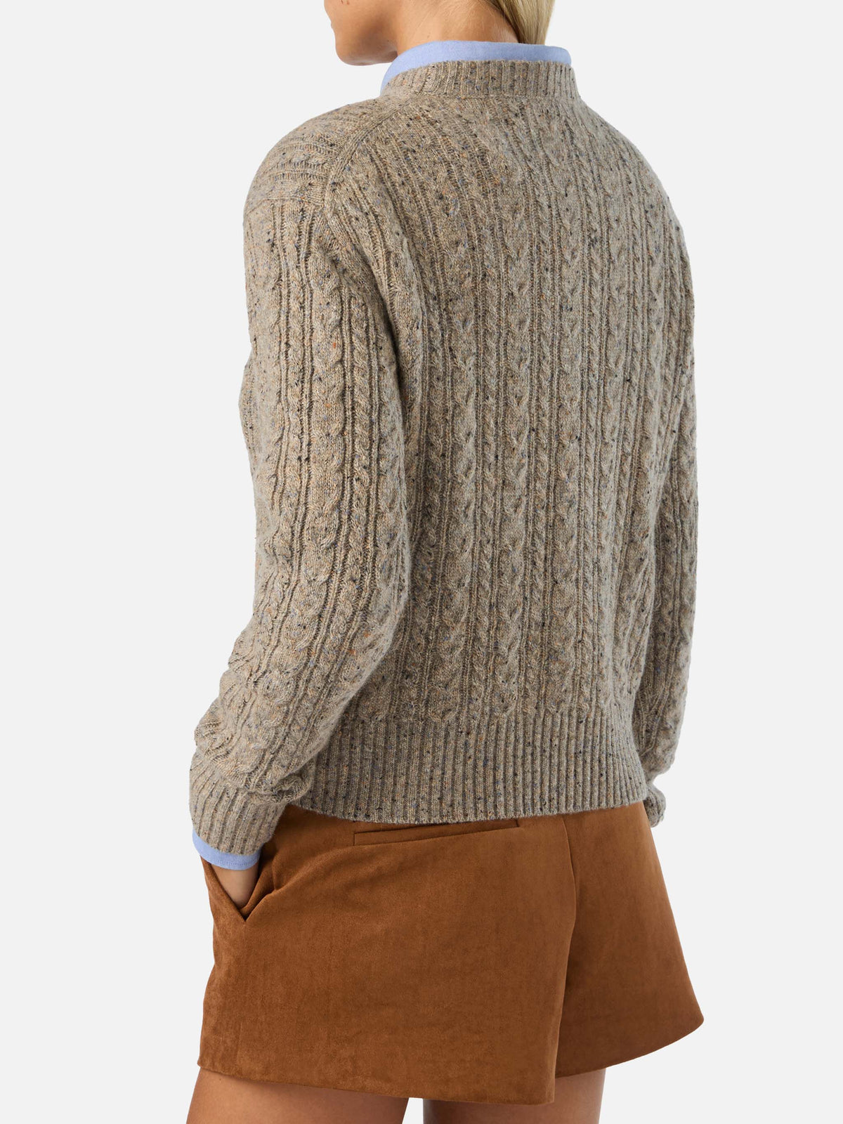 Maglia girocollo Lalia grigio talpa in misto lana Donegal