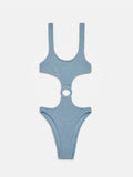 Costume intero Laurel argento in lurex crinkle con anello