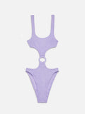 Costume intero Laurel lilla in lurex crinkle con anello