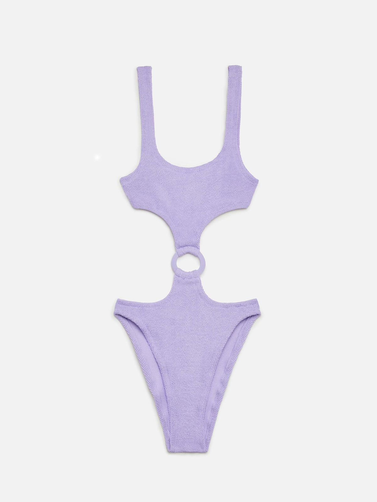 Costume intero Laurel lilla in lurex crinkle con anello