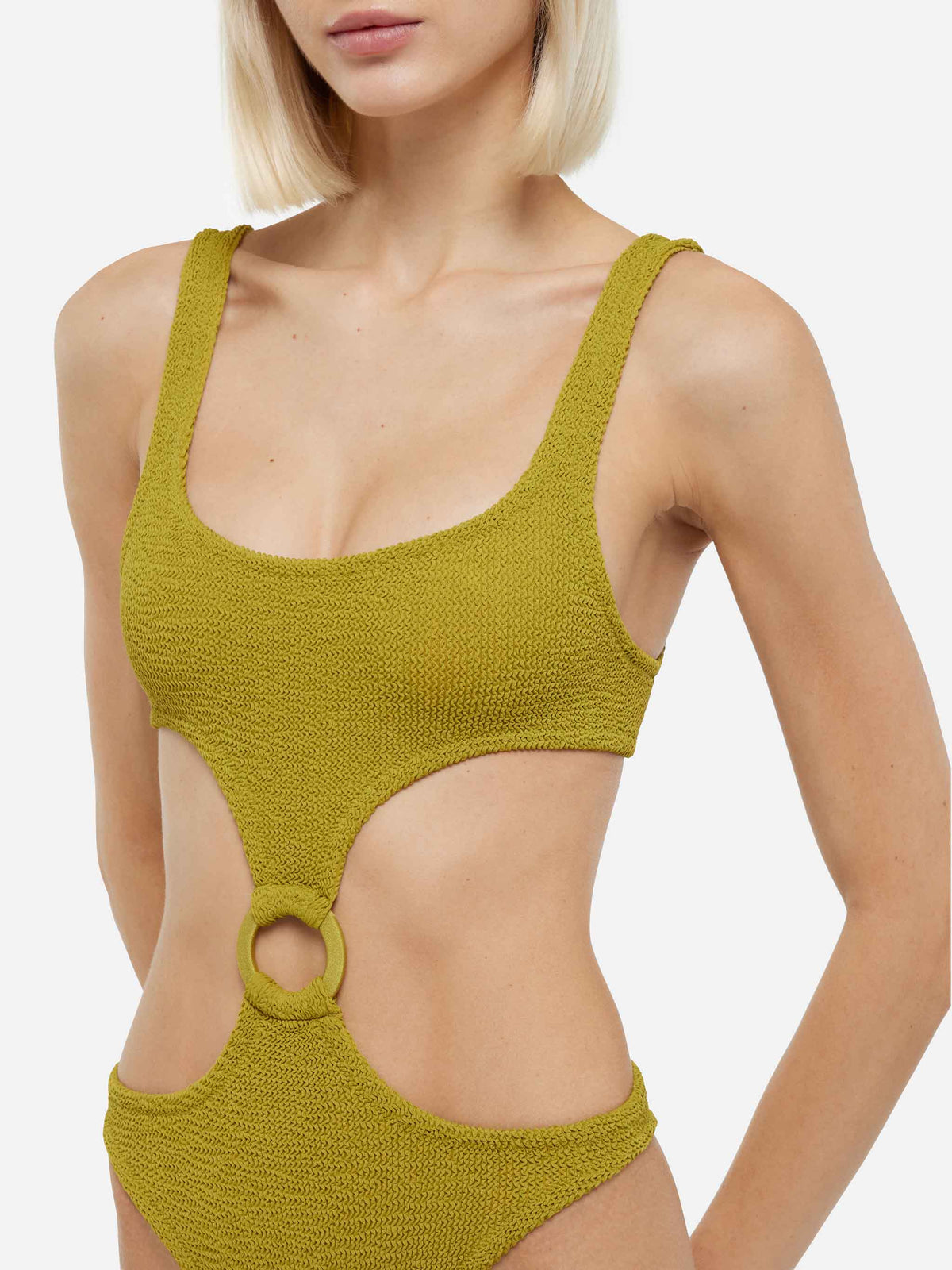 Costume intero Laurel verde pistacchio in tessuto crinkle con cut-out