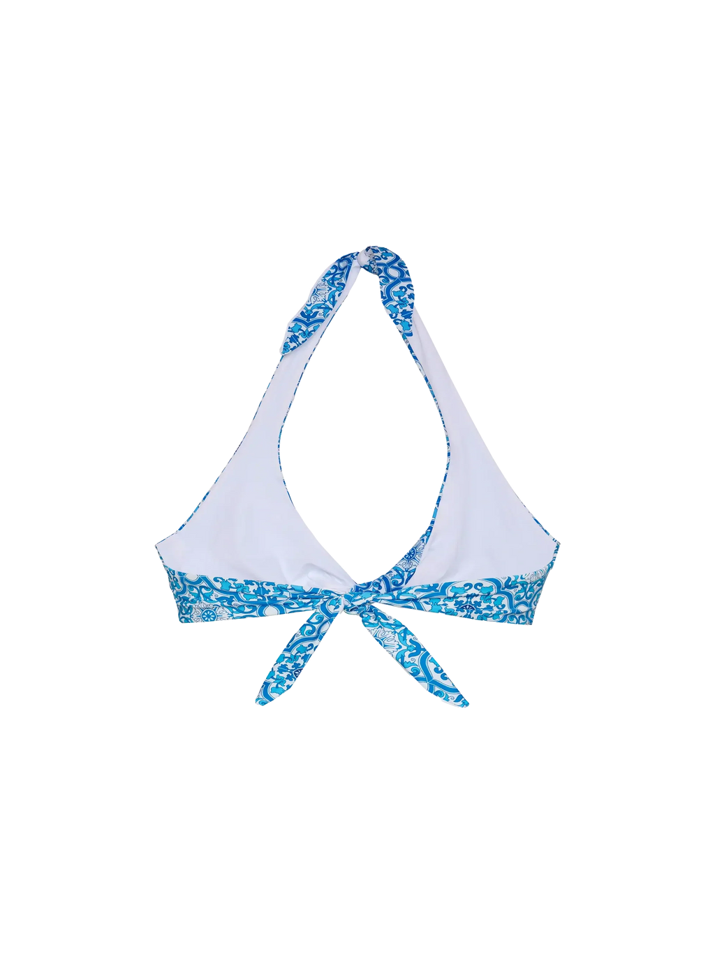Top bikini bralette Leda con stampa maioliche siciliane